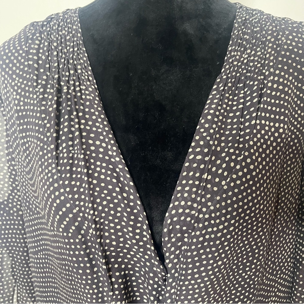 Adrianna Papell Women’s Brown Tan Polka Dot V~Neck Tie Ruffle Silk Blouse Sz 16W - Picture 4 of 8